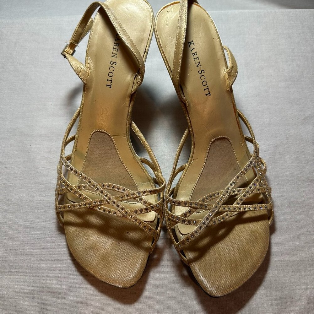 gold straps with rhine stones sandals by karen scott size 7